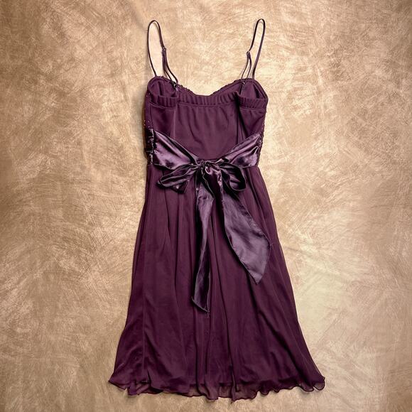 Y2K Charlotte Russe Beaded Sequin Empire Waist Party Mini Dress Purple Mesh - Picture 5 of 8